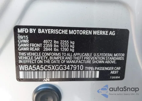 2016 BMW 528I z USA, uszkodzony, nr VIN WBA5A5C5XGG347910